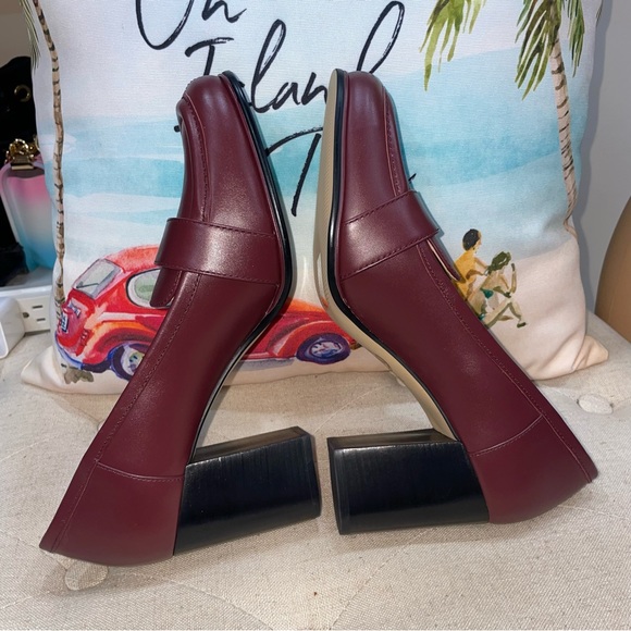 Michael Kors NWOB! Leather Merlot Burgundy  Padma Mid Loafer Pumps Block Heel - Picture 13 of 14